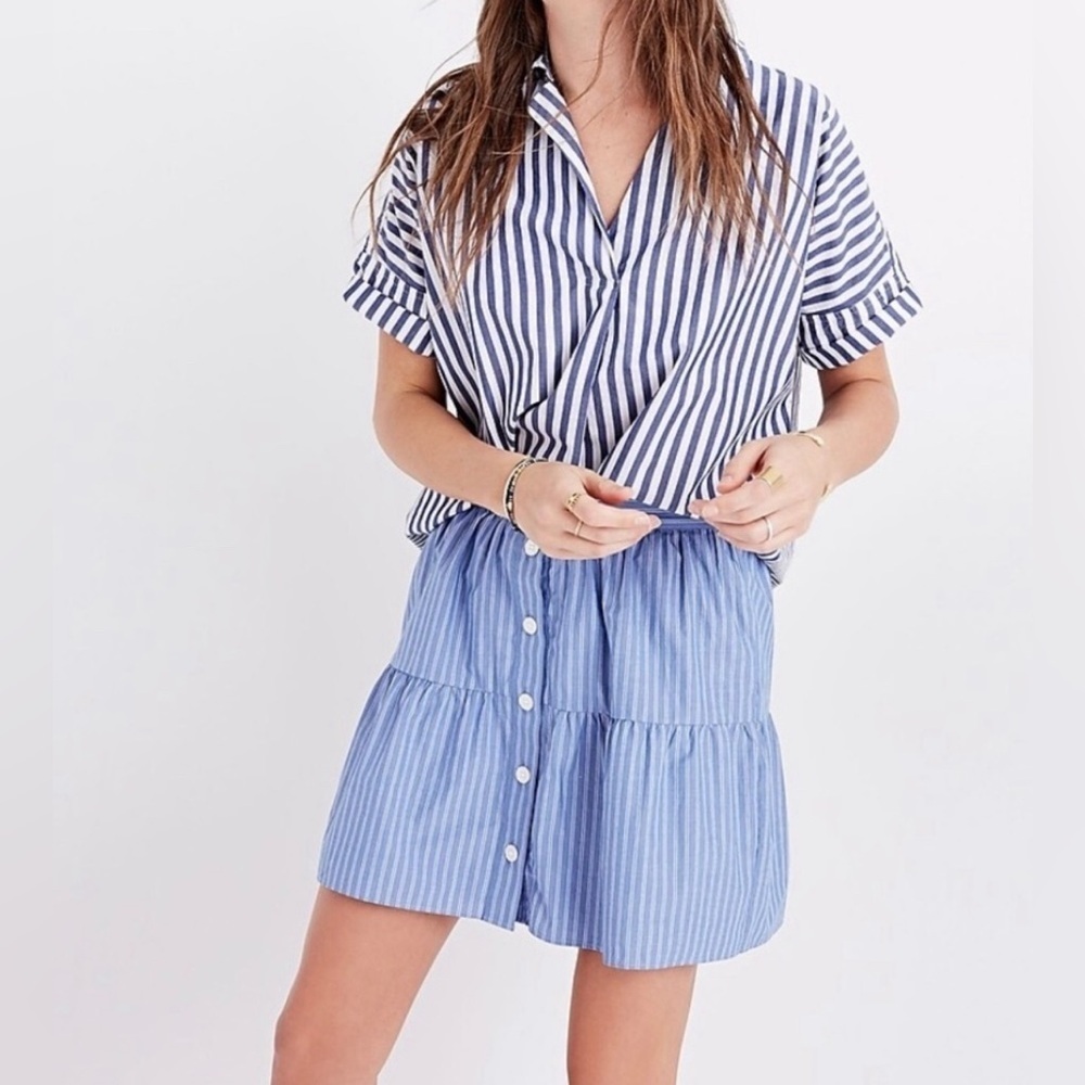 MADEWELL Bistro Mini Skirt in Stripe Blue White
A Line, Size XS